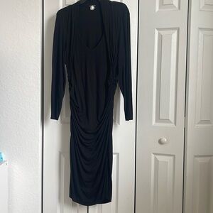 Black Cocktail Dress with 3/4 Sleeves and rouching